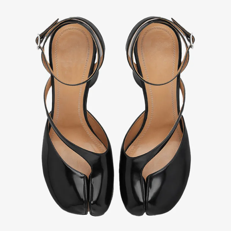 Brushed Leather Tabi Cut-Out Sandals