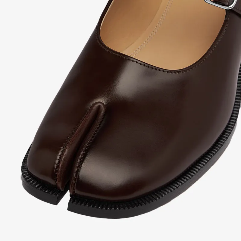 Brushed Leather Tabi Flats
