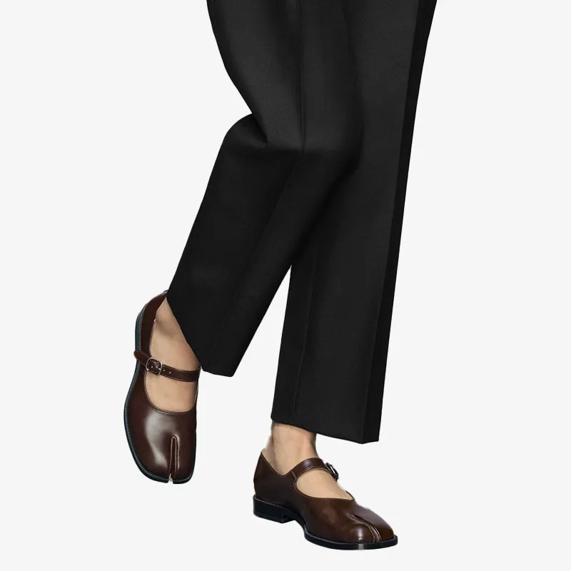 Brushed Leather Tabi Flats