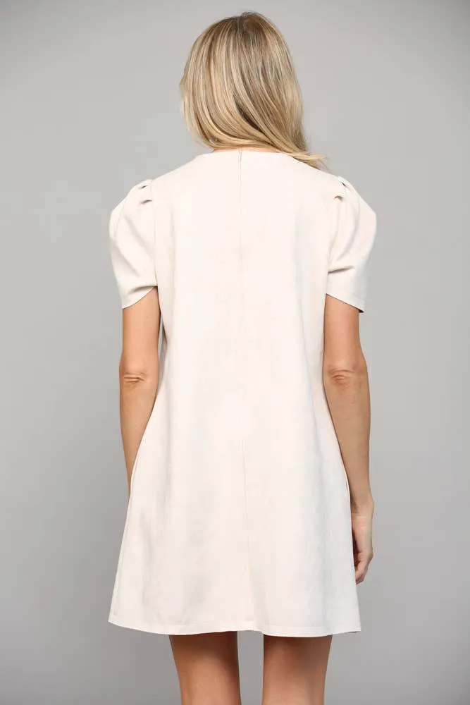 Bubblegum Pink Jewel Embellished Puff Sleeve Shift Dress