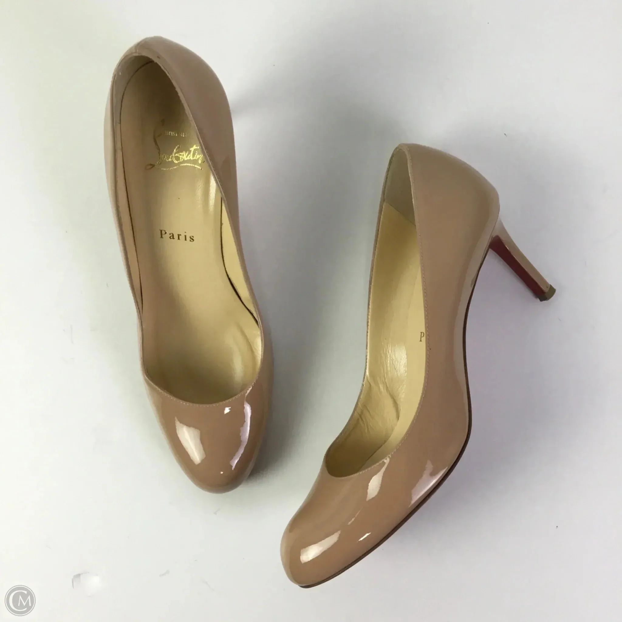 Shoes Luxury Designer By Christian Louboutin In Beige, Size: 8.5 Cushioned Insole Technology