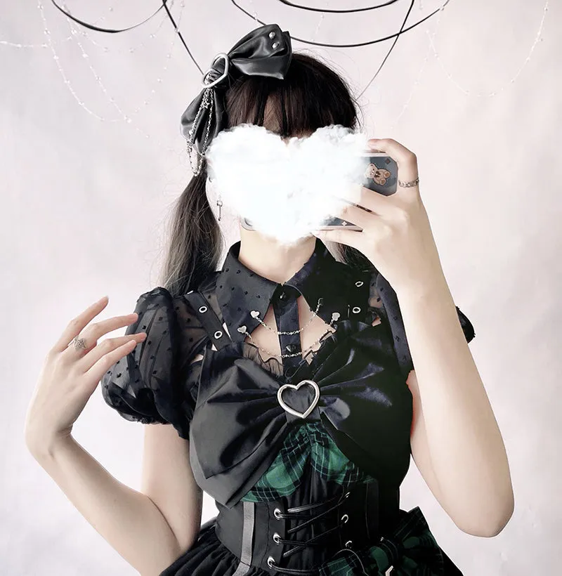 (Buyforme)Alice Girl~Gothic Lolita Blouse Short Sleeve Black Shirt