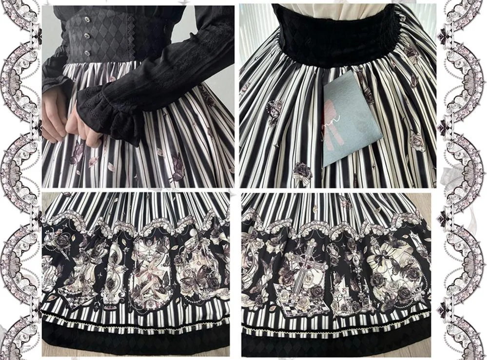 (Buyforme)Little Bear~Gothic Lolita Black and White Striped JSK Set