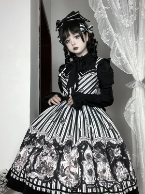 (Buyforme)Little Bear~Gothic Lolita Black and White Striped JSK Set