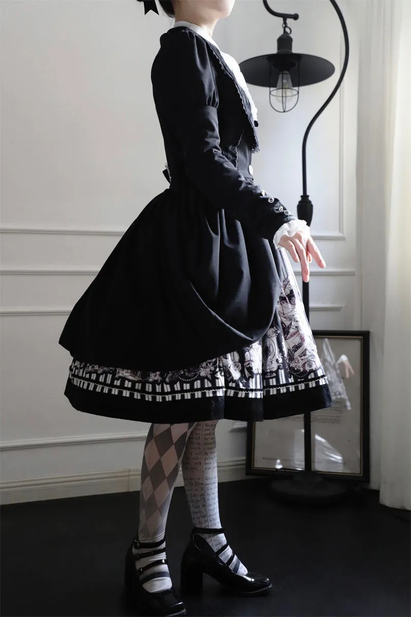 (Buyforme)Little Bear~Gothic Lolita Black and White Striped JSK Set