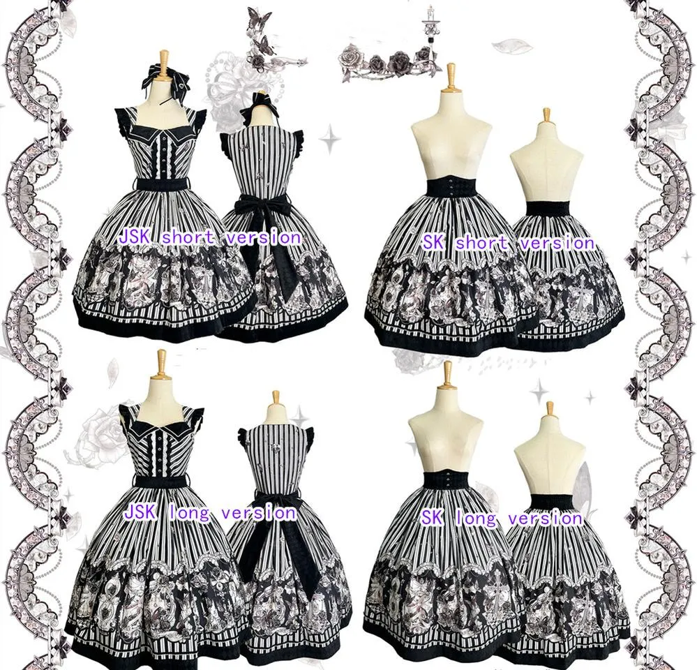 (Buyforme)Little Bear~Gothic Lolita Black and White Striped JSK Set