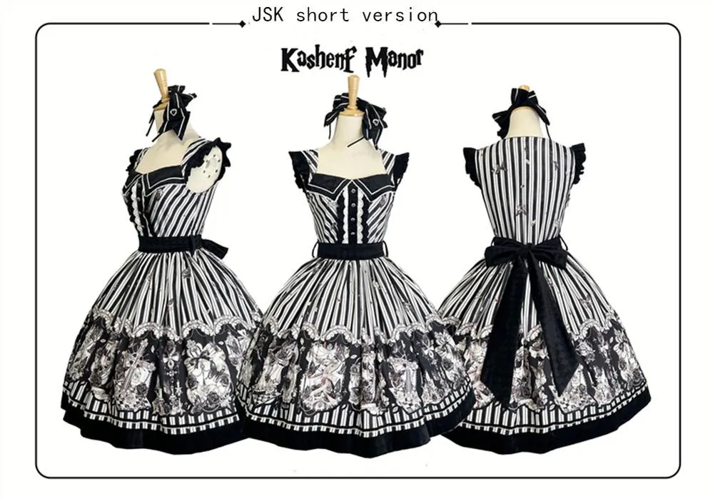 (Buyforme)Little Bear~Gothic Lolita Black and White Striped JSK Set
