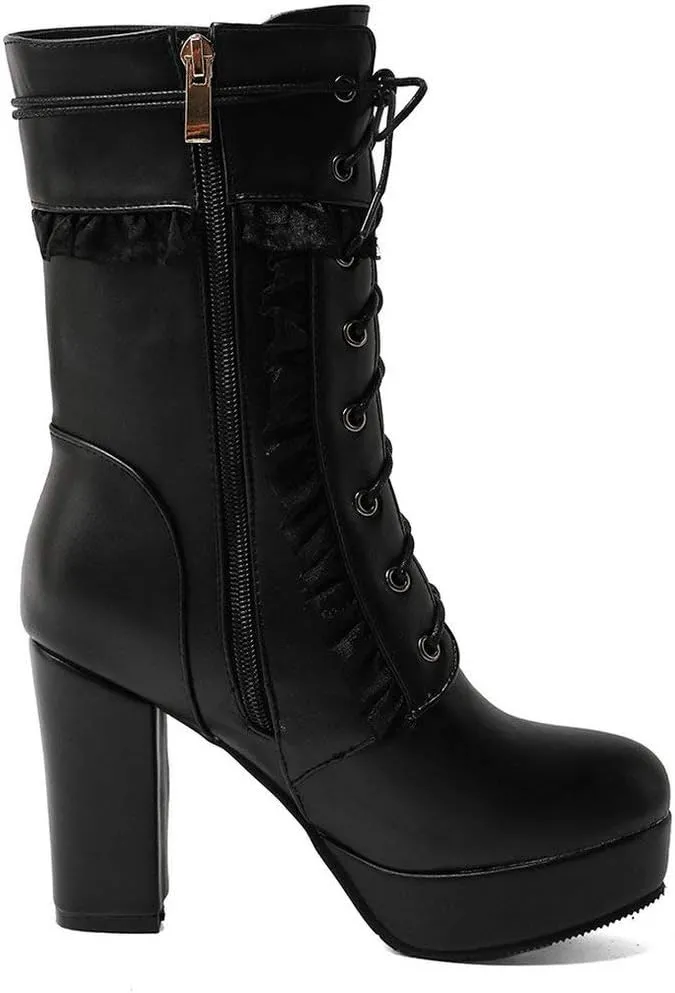 Caradise Womens Lace Up Platform Chunky Heeled Ankle Boots Sweet Lolita Cosplay Shoes