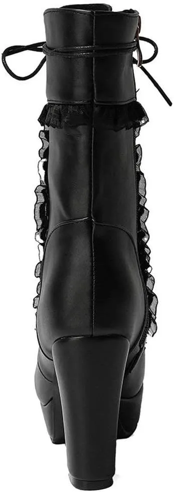 Caradise Womens Lace Up Platform Chunky Heeled Ankle Boots Sweet Lolita Cosplay Shoes
