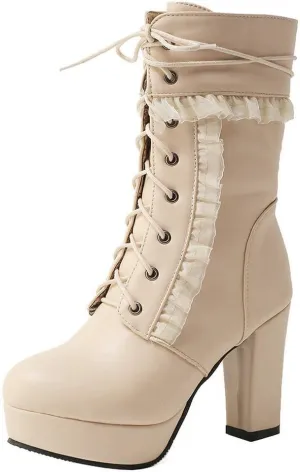 Caradise Womens Lace Up Platform Chunky Heeled Ankle Boots Sweet Lolita Cosplay Shoes