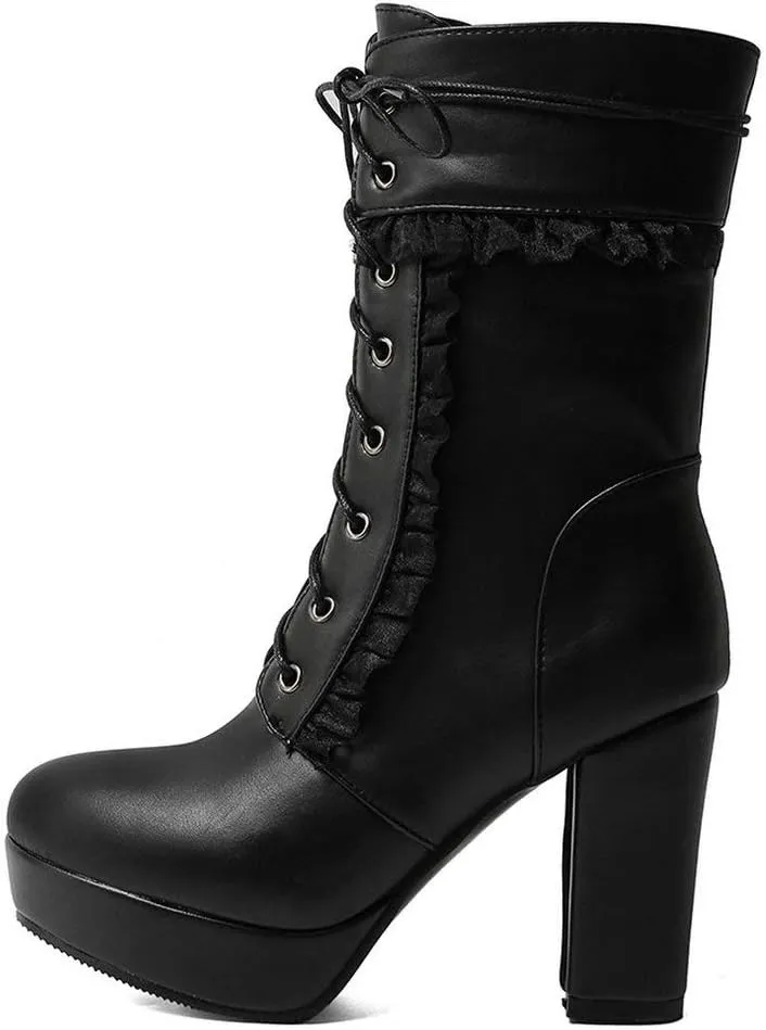Caradise Womens Lace Up Platform Chunky Heeled Ankle Boots Sweet Lolita Cosplay Shoes