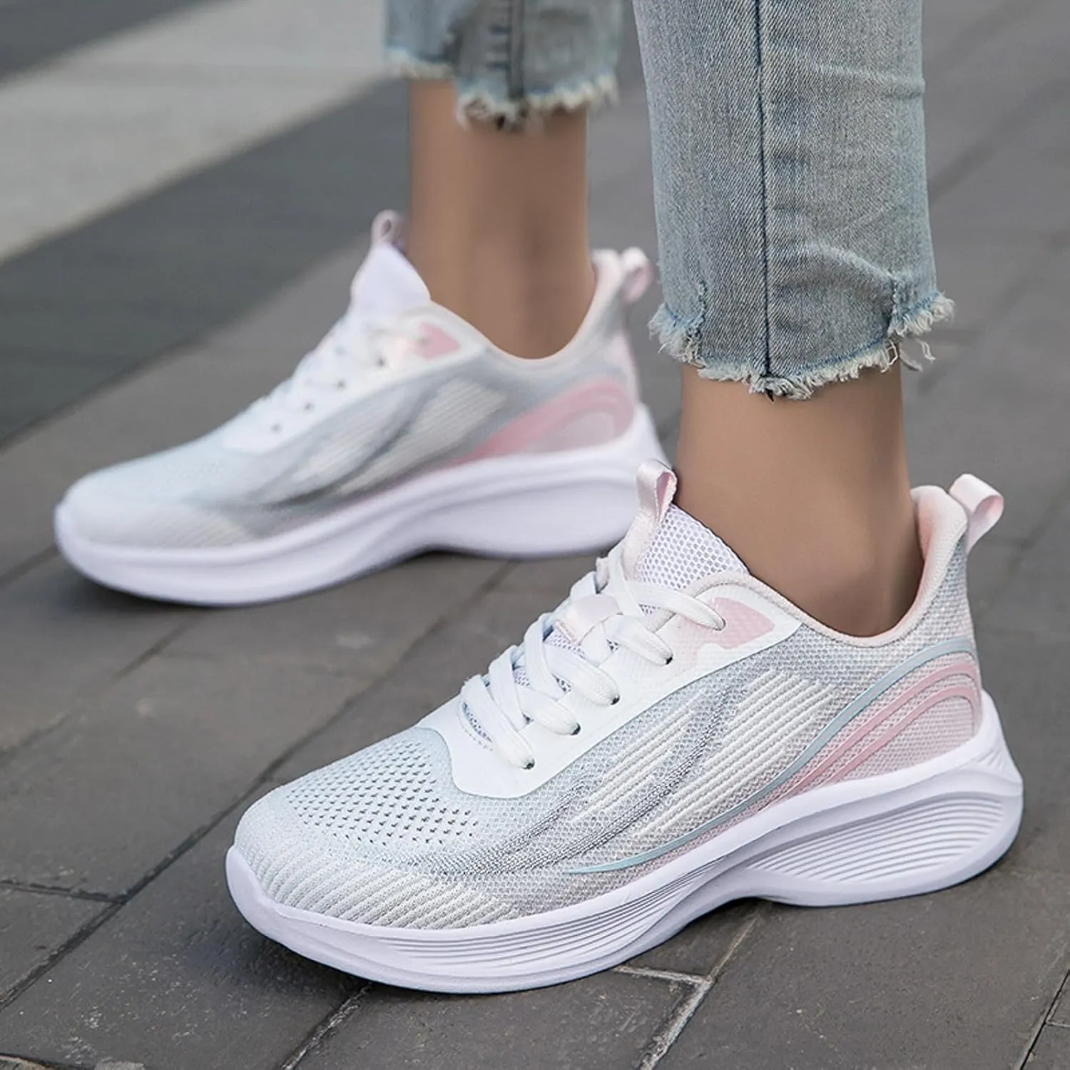 Casual Tennis Shoes for Women Slip On Walking Shoes for Women Breathable Comfortable Lightweight Lace Up Sneaker