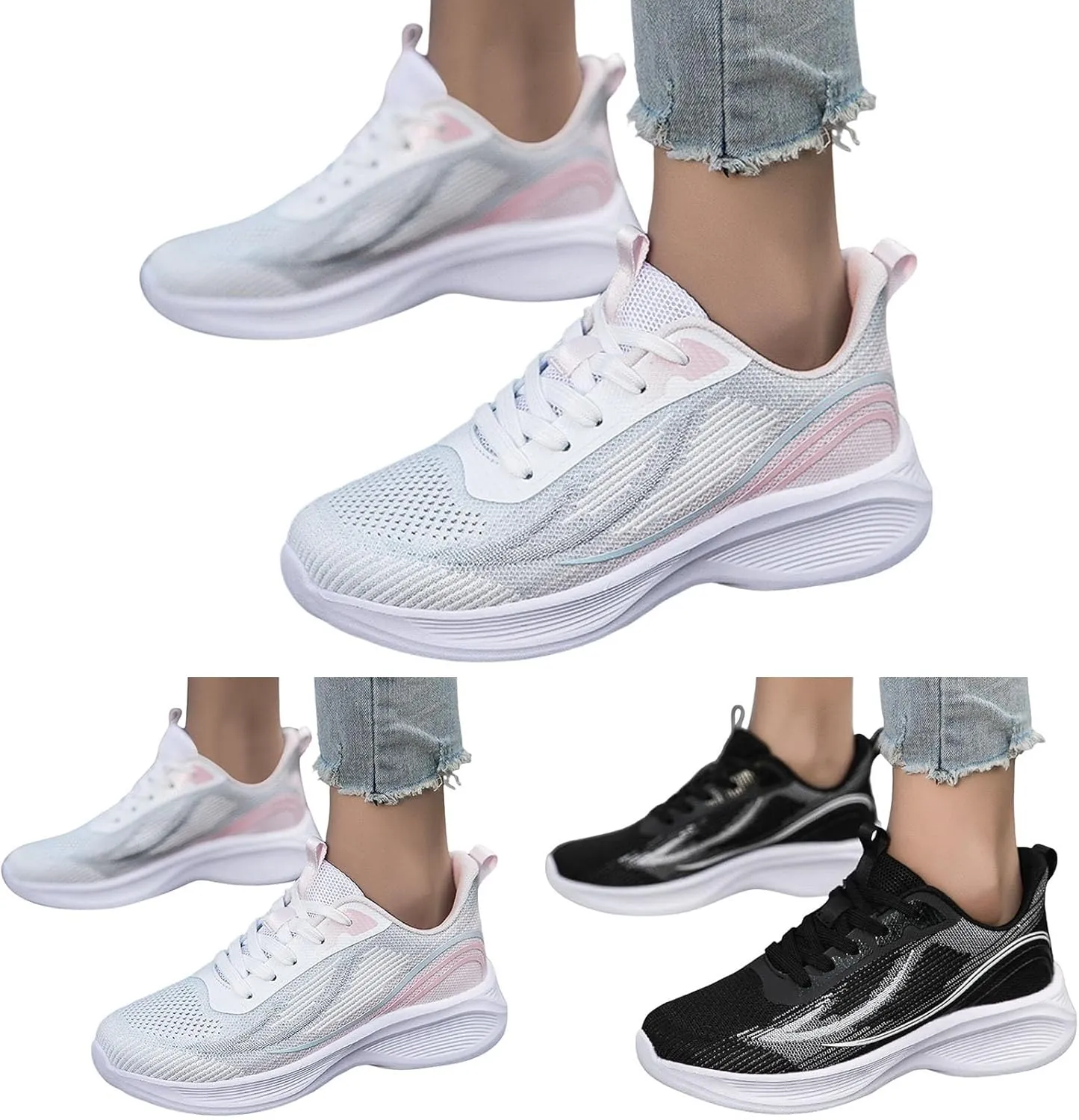 Casual Tennis Shoes for Women Slip On Walking Shoes for Women Breathable Comfortable Lightweight Lace Up Sneaker