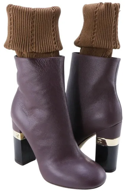 Chanel Brown Mailer 16K Chunky Heel Logo Boots