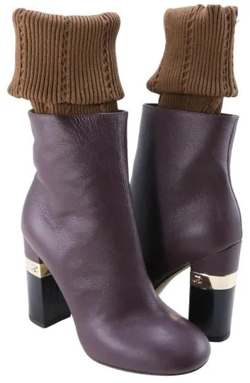 Chanel Brown Mailer 16K Chunky Heel Logo Boots