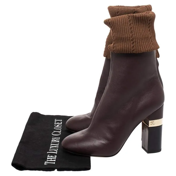 Chanel Brown Mailer 16K Chunky Heel Logo Boots