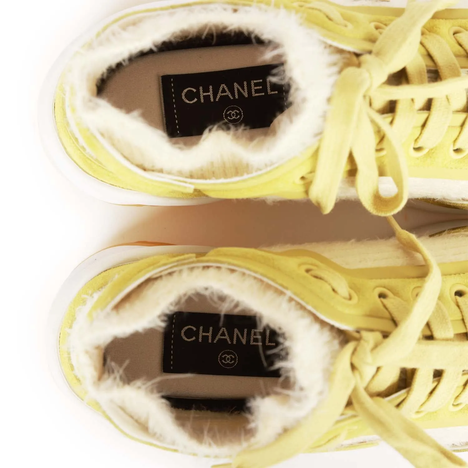 Chanel CC Lowtop Sneakers Off-White Knit and Light Green Suede 35