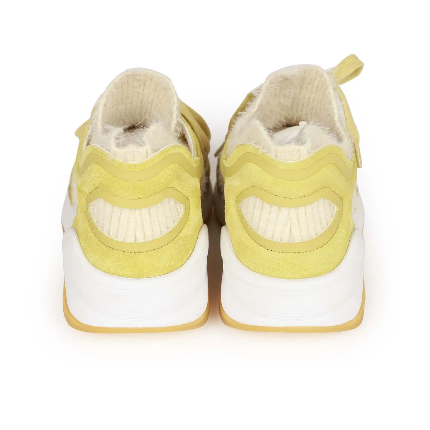 Chanel CC Lowtop Sneakers Off-White Knit and Light Green Suede 35