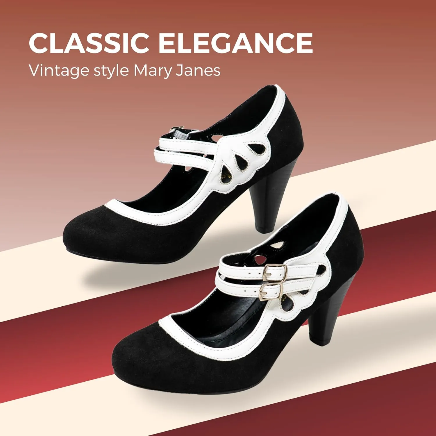 Chase & Chloe Women's Round Toe Two Tone Mary Jane Pumps