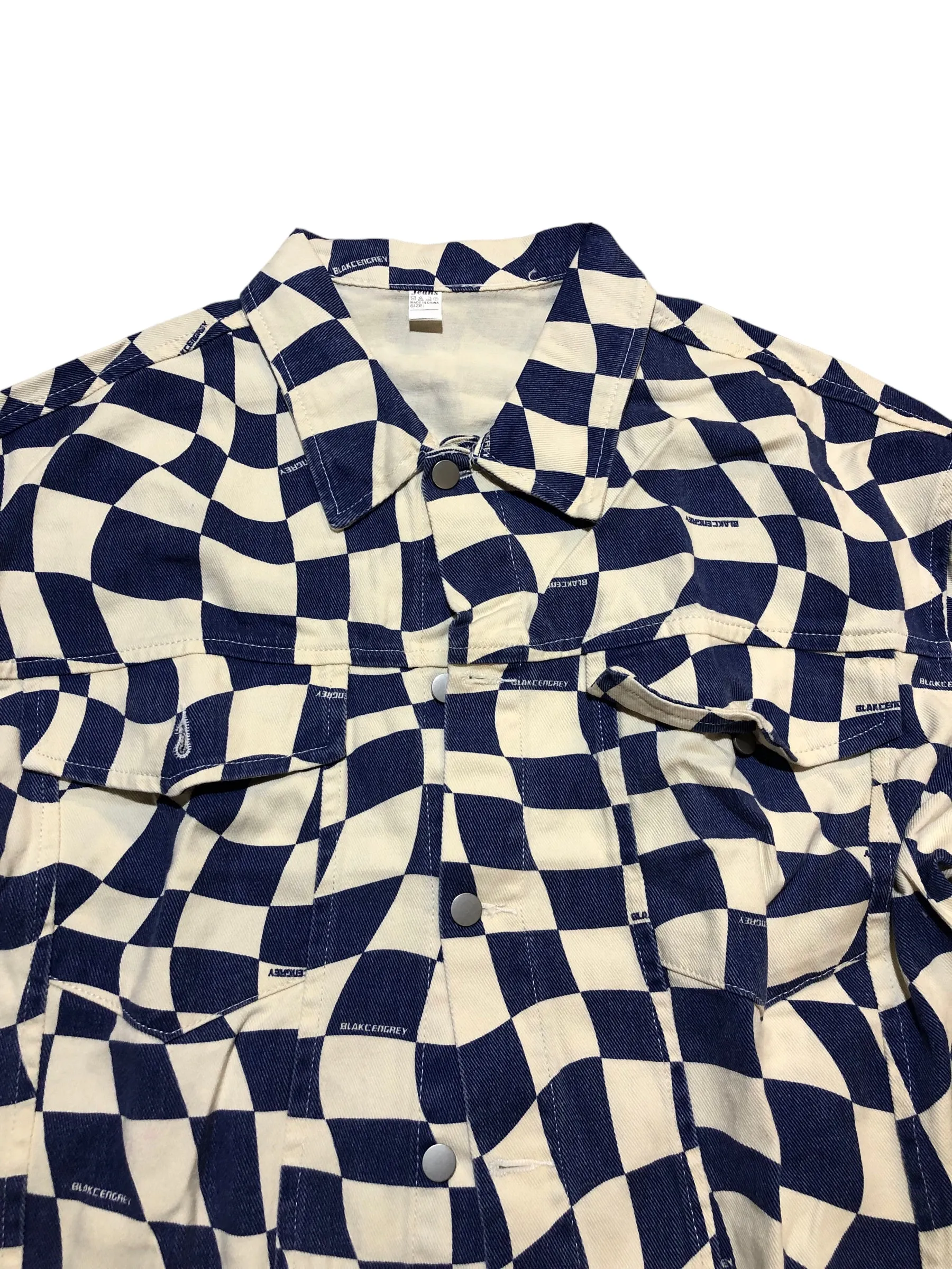 Checkered Pattern Denim Jacket