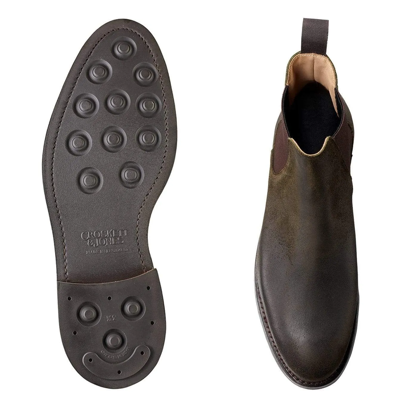 Seamless Stitching Chelsea 5 Green Rough-Out Suede