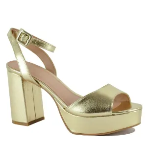 Chinese Laundry Theresa 70s Style Metallic Leather Platform Sandal - Golden