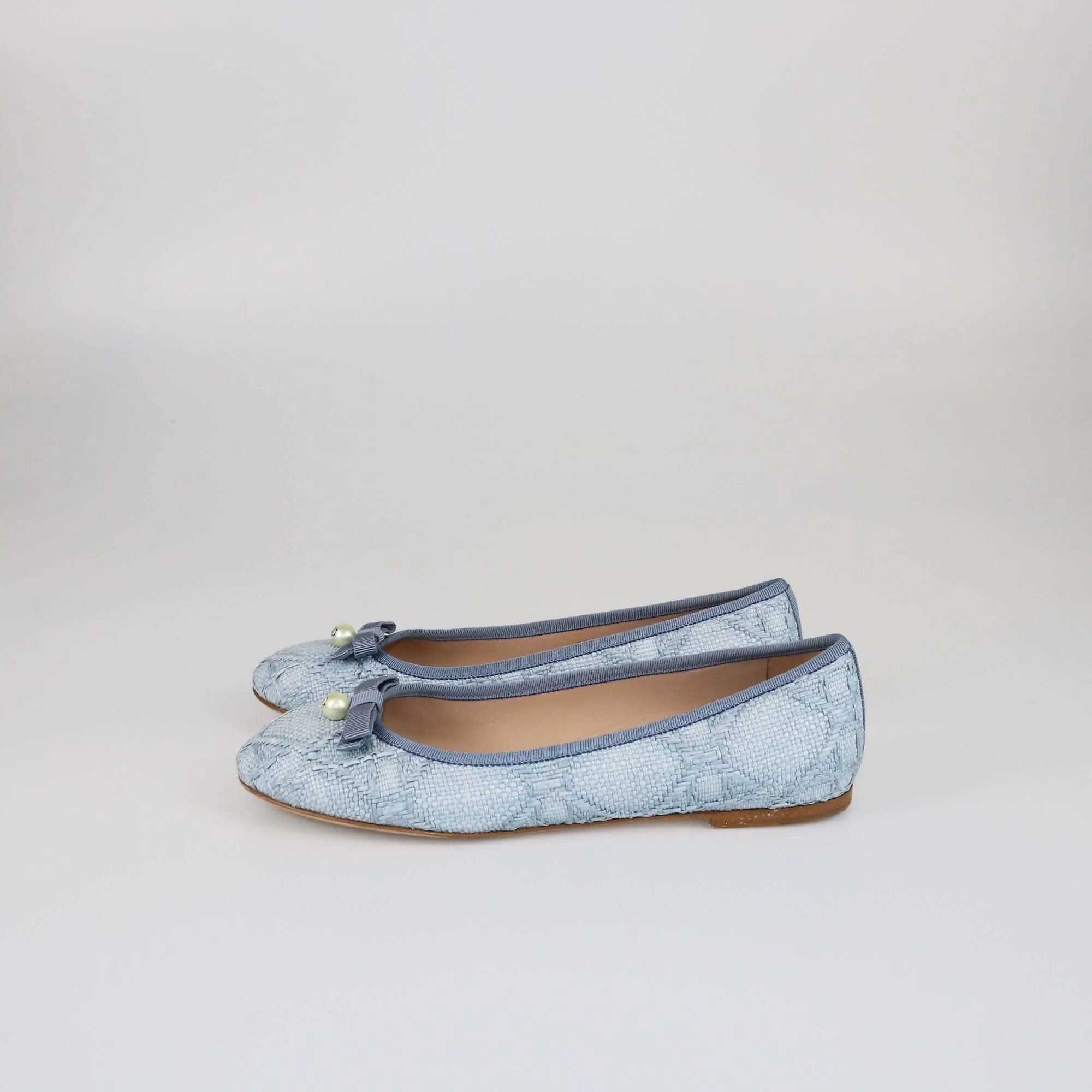 Christian Dior Pastel Blue Cannage Ballet Faux Pearl Accents Flats