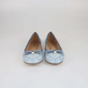 Christian Dior Pastel Blue Cannage Ballet Faux Pearl Accents Flats