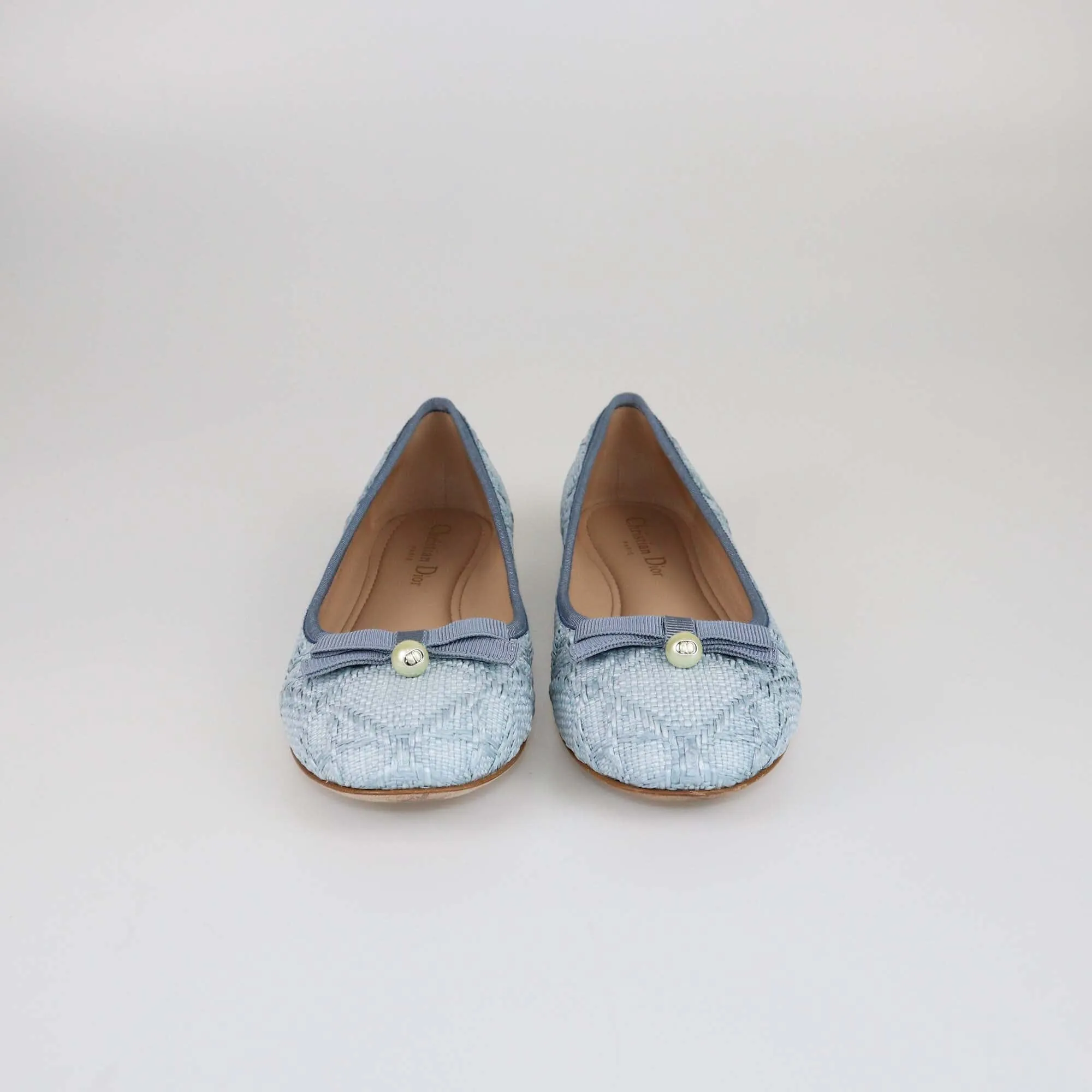 Christian Dior Pastel Blue Cannage Ballet Faux Pearl Accents Flats