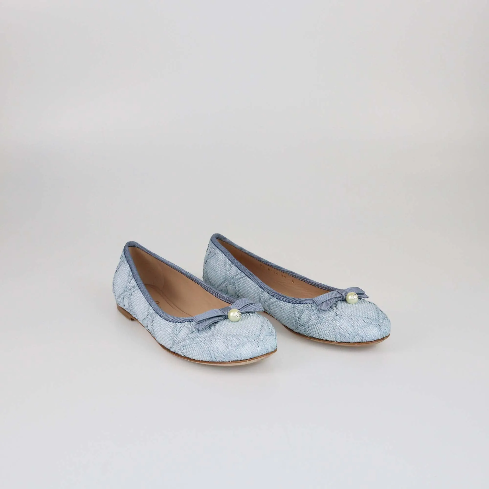 Christian Dior Pastel Blue Cannage Ballet Faux Pearl Accents Flats