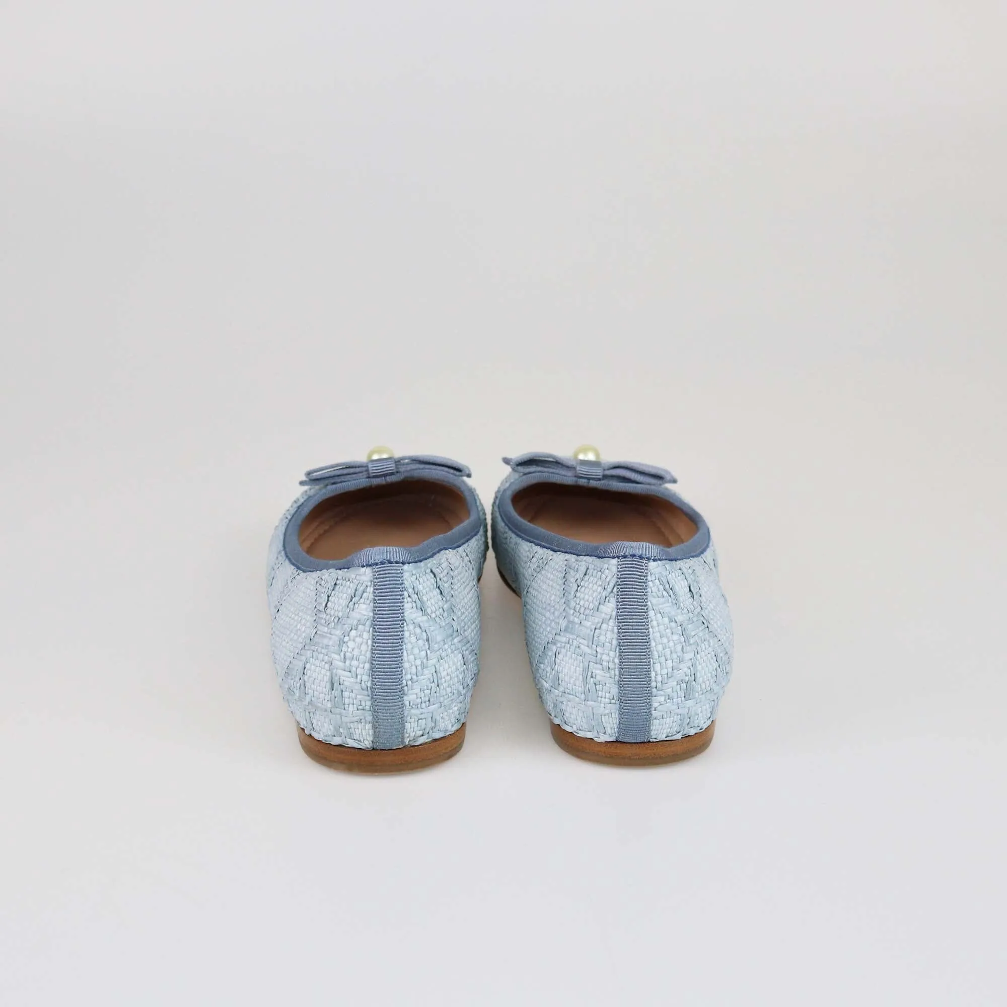 Christian Dior Pastel Blue Cannage Ballet Faux Pearl Accents Flats