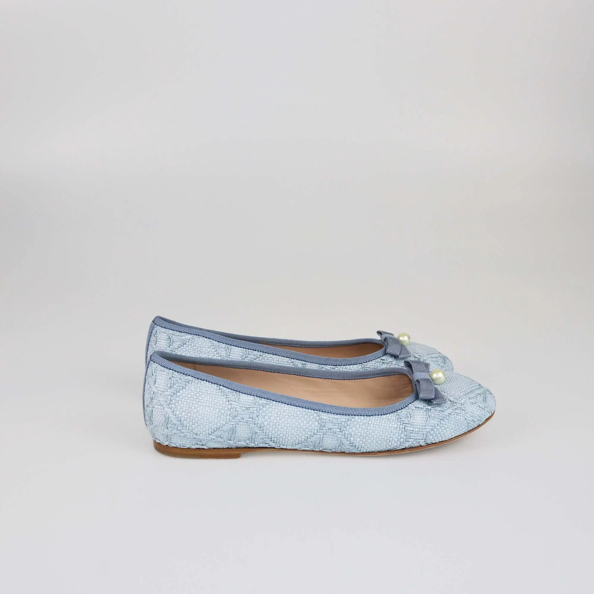 Christian Dior Pastel Blue Cannage Ballet Faux Pearl Accents Flats