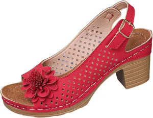 Chunky Heel Sandals for Women Chunky Low Heels Dressy Fish Mouth Flowers Heels Summer Casual Ankle Strap Hollow Out Platform Espadrilles Wedge Sandals Y2k Trendy Comfortable
