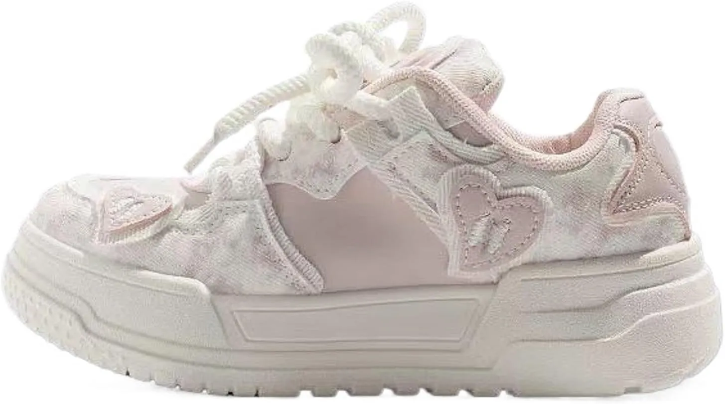 Chunky Platform Sneakers for Women Low-top Heart Skate Shoes Sport, Travel Casual Walking for Students Back to School