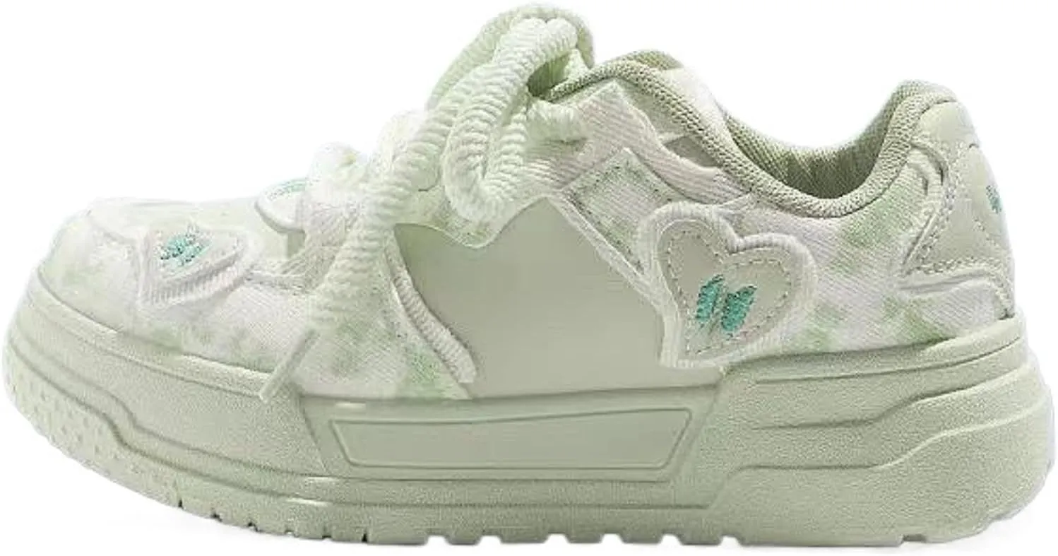 Chunky Platform Sneakers for Women Low-top Heart Skate Shoes Sport, Travel Casual Walking for Students Back to School