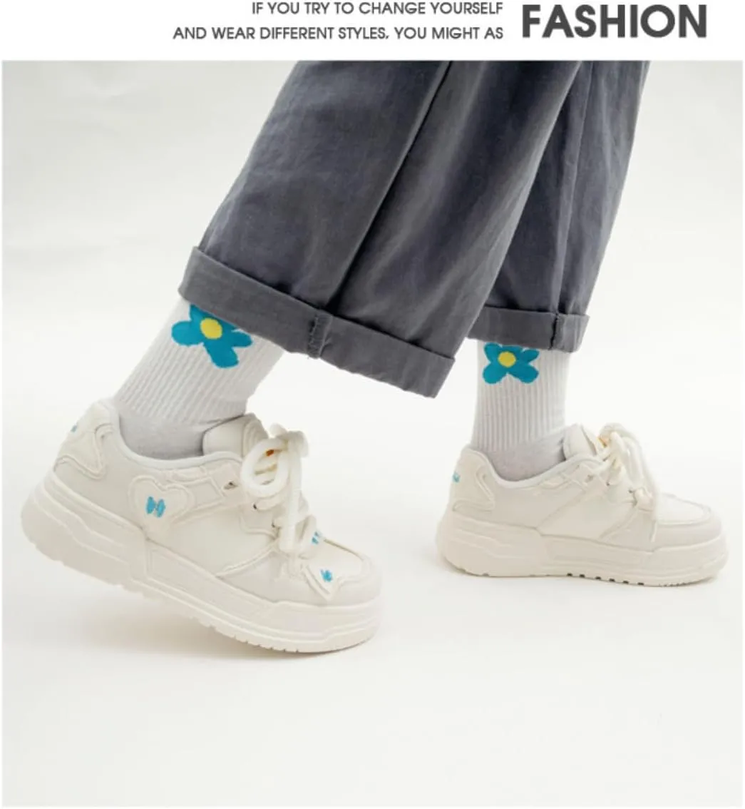 Chunky Platform Sneakers for Women Low-top Heart Skate Shoes Sport, Travel Casual Walking for Students Back to School