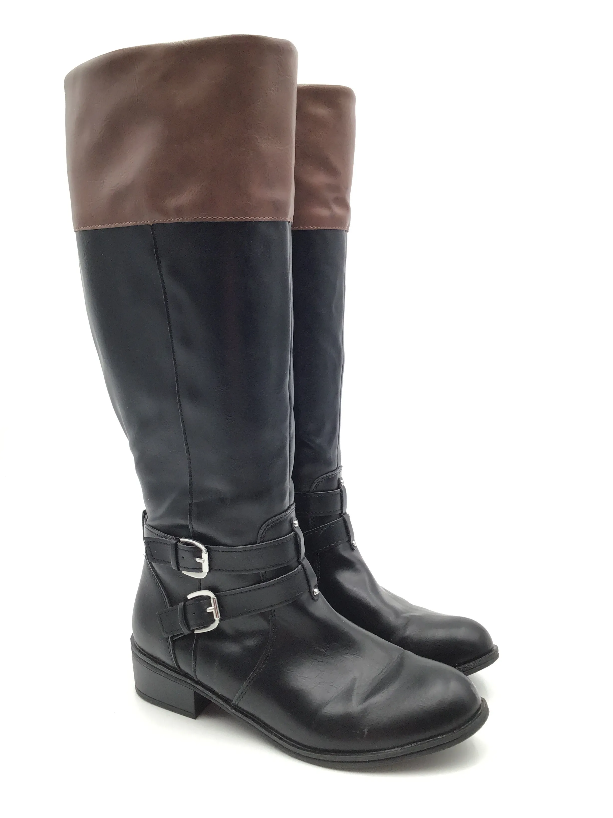 Grippy Outsole Rural Traveler Boots Knee Flats By White Mountain In Black & Brown, Size: 8.5