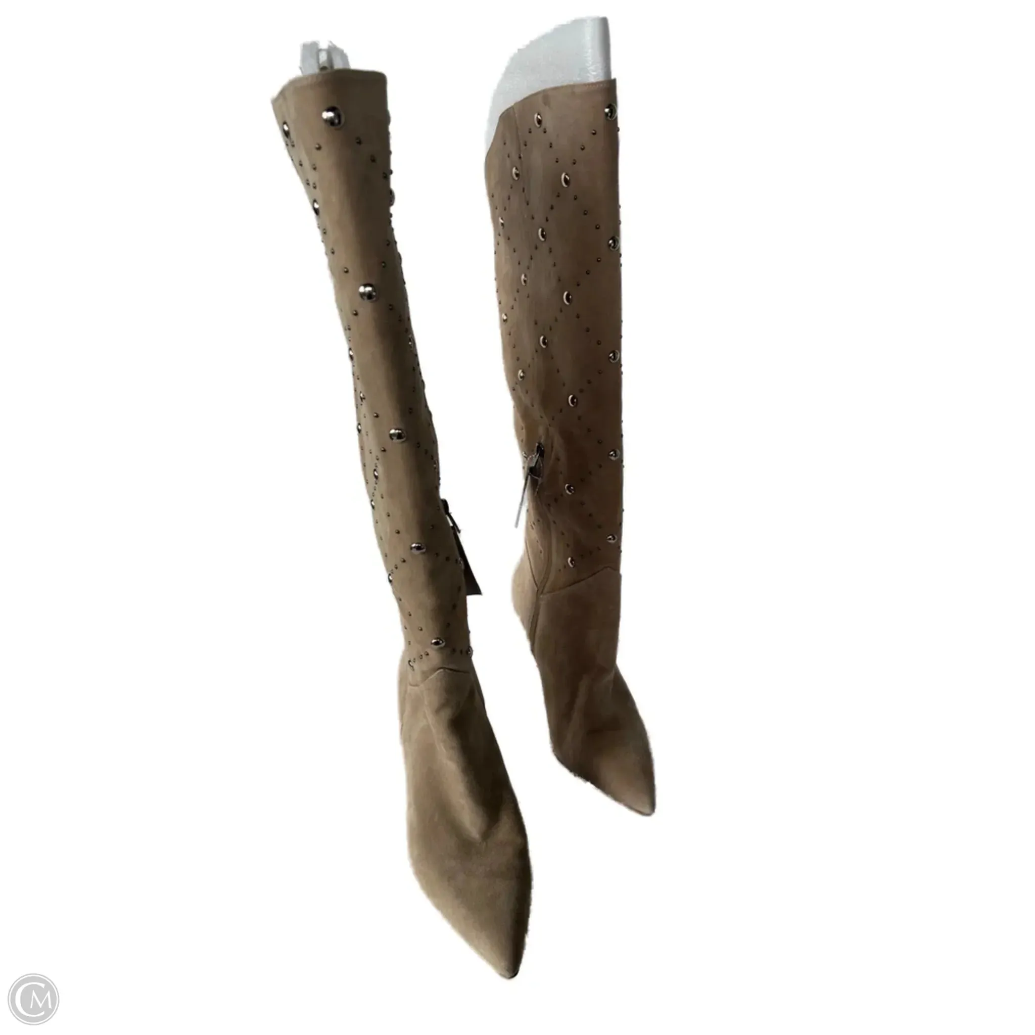 Elastic Material couple wear Boots Knee Heels By Vince Camuto In Tan, Size: 10