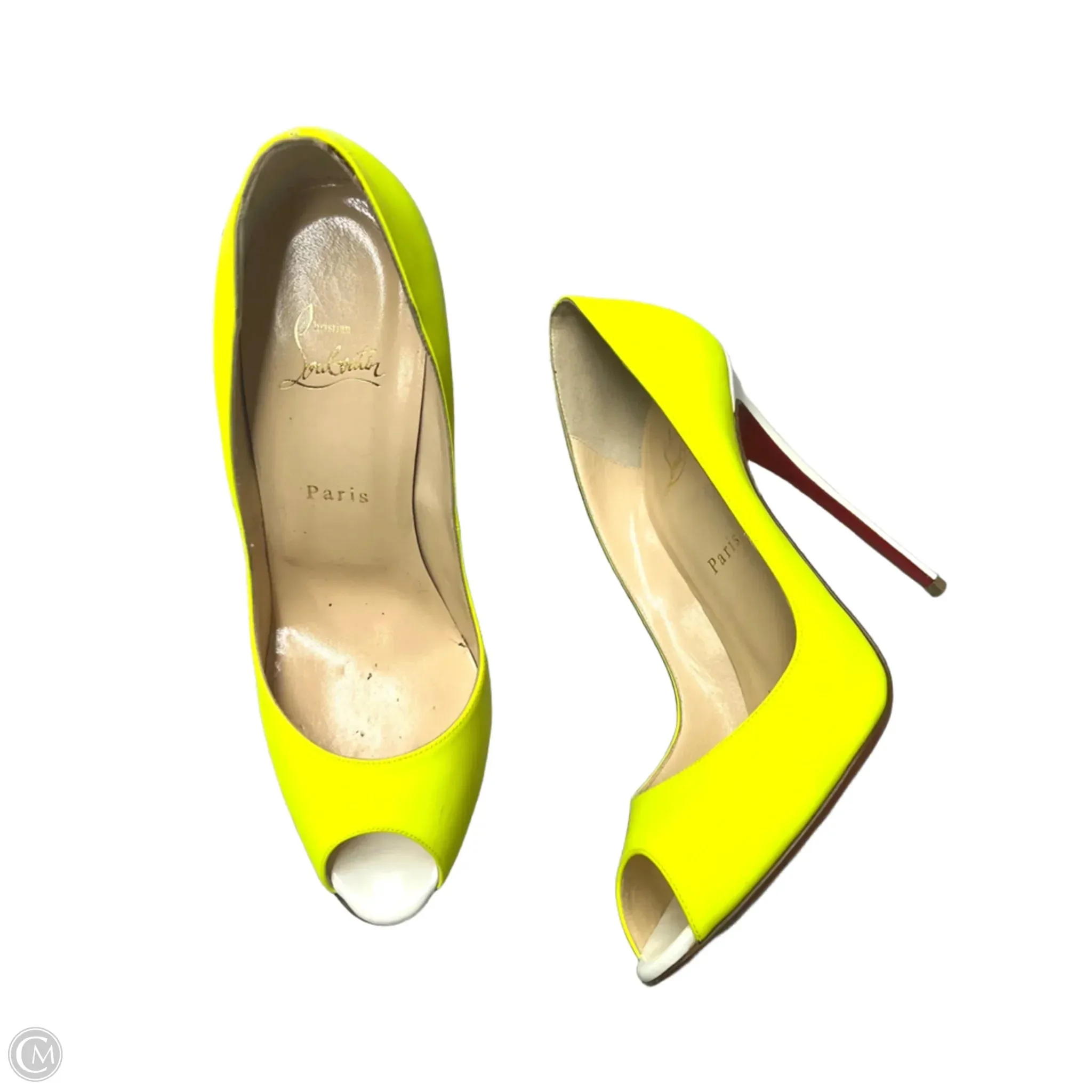 Boat Walk Bright Neon Shoes Luxury Designer By Christian Louboutin In Yellow, Size: 10.5