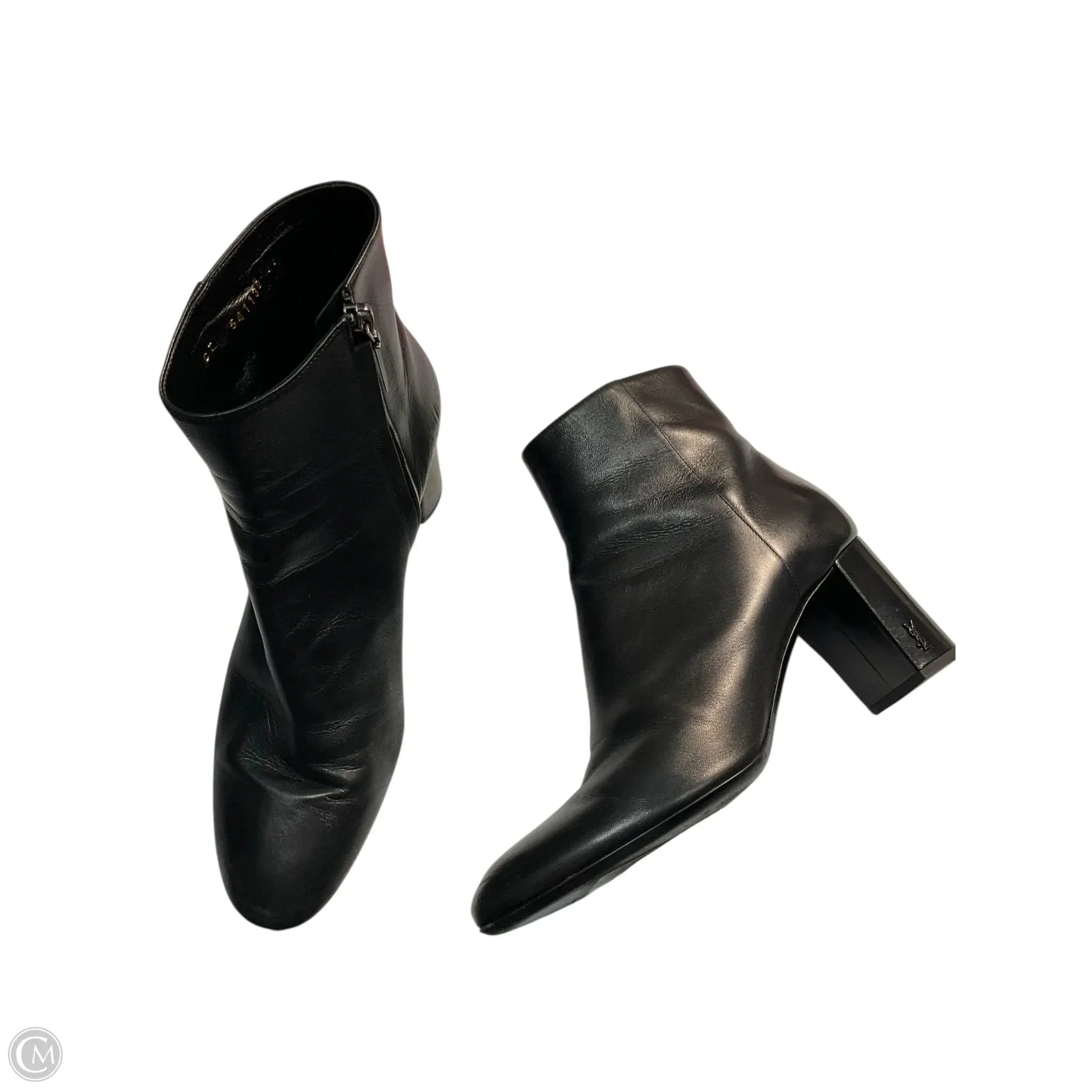 Boots Luxury Designer By Yves Saint Laurent In Black, Size: 10 Green Core