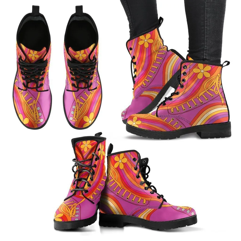 Combat Boots - 70s Psychedelic Style #4 | Boots for Women, Custom Shoes, Combat Boots Women, Summer Leather Boots, Travel Shoes