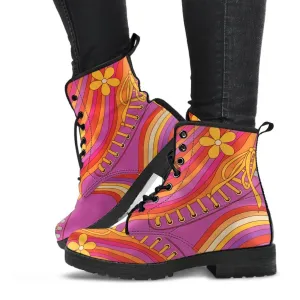 Combat Boots - 70s Psychedelic Style #4 | Boots for Women, Custom Shoes, Combat Boots Women, Summer Leather Boots, Travel Shoes