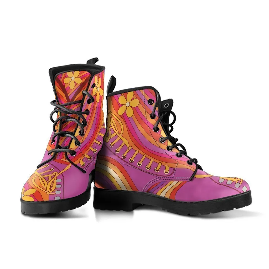 Combat Boots - 70s Psychedelic Style #4 | Boots for Women, Custom Shoes, Combat Boots Women, Summer Leather Boots, Travel Shoes