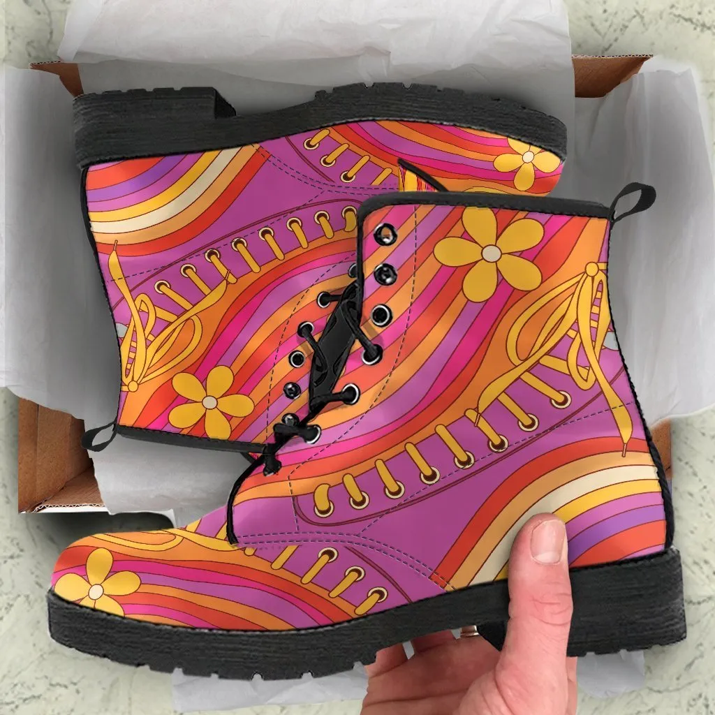 Combat Boots - 70s Psychedelic Style #4 | Boots for Women, Custom Shoes, Combat Boots Women, Summer Leather Boots, Travel Shoes
