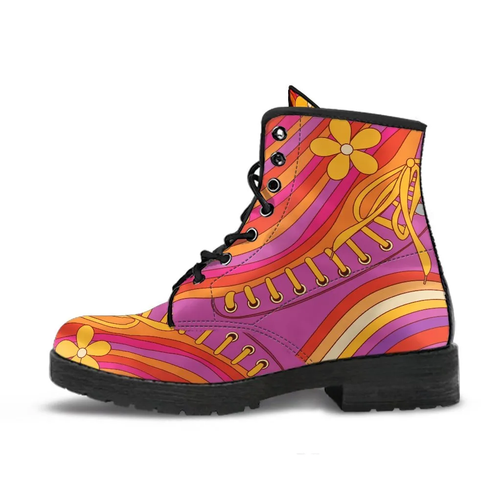 Combat Boots - 70s Psychedelic Style #4 | Boots for Women, Custom Shoes, Combat Boots Women, Summer Leather Boots, Travel Shoes