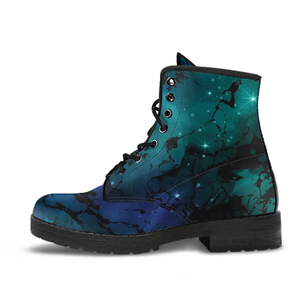 Combat Boots - Watercolor Marble Galaxy #2 | Custom Shoes, Cool Shoes, Vegan Shoes, Vegan Leather, Hippie Boots, 90s Boots, Galaxy Shoes