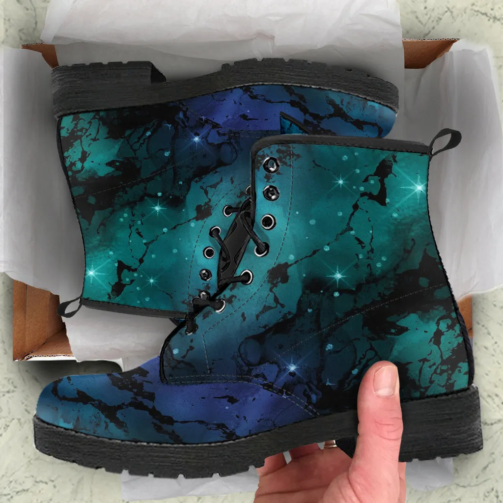 Combat Boots - Watercolor Marble Galaxy #2 | Custom Shoes, Cool Shoes, Vegan Shoes, Vegan Leather, Hippie Boots, 90s Boots, Galaxy Shoes