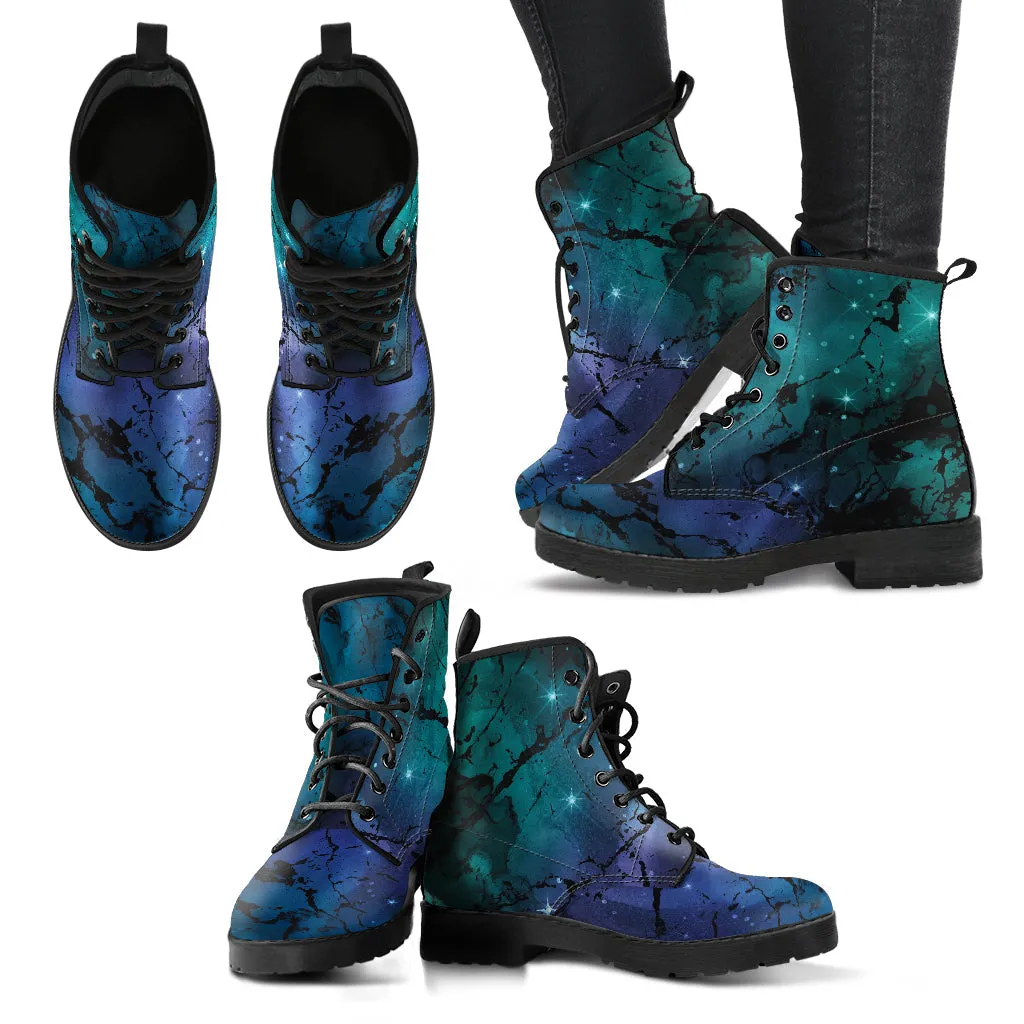 Combat Boots - Watercolor Marble Galaxy #2 | Custom Shoes, Cool Shoes, Vegan Shoes, Vegan Leather, Hippie Boots, 90s Boots, Galaxy Shoes