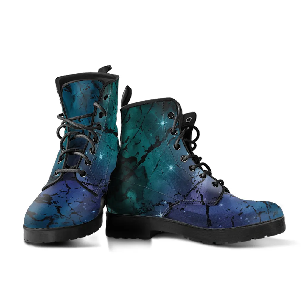 Combat Boots - Watercolor Marble Galaxy #2 | Custom Shoes, Cool Shoes, Vegan Shoes, Vegan Leather, Hippie Boots, 90s Boots, Galaxy Shoes