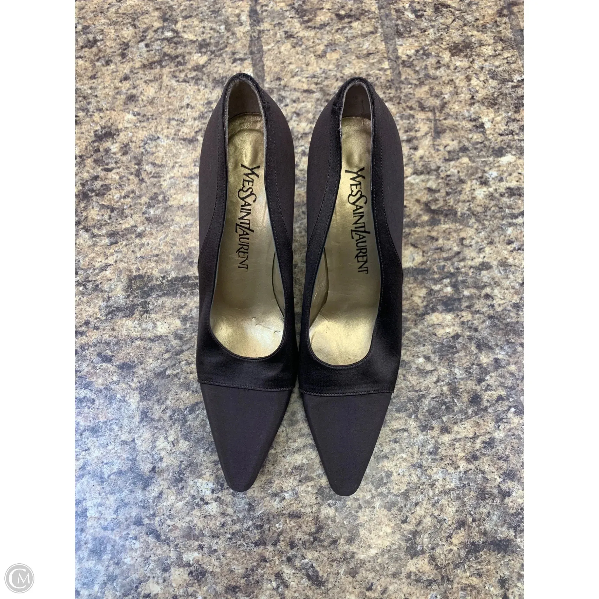 Step Tall Shoes Luxury Designer By Yves Saint Laurent In Brown, Size: 6